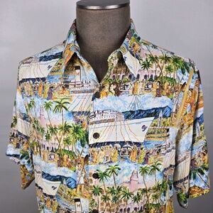 VTG REYN SPOONER – Guy Buffet “Boat Day Honolulu” Mens XL Hawaiian Camp Shirt